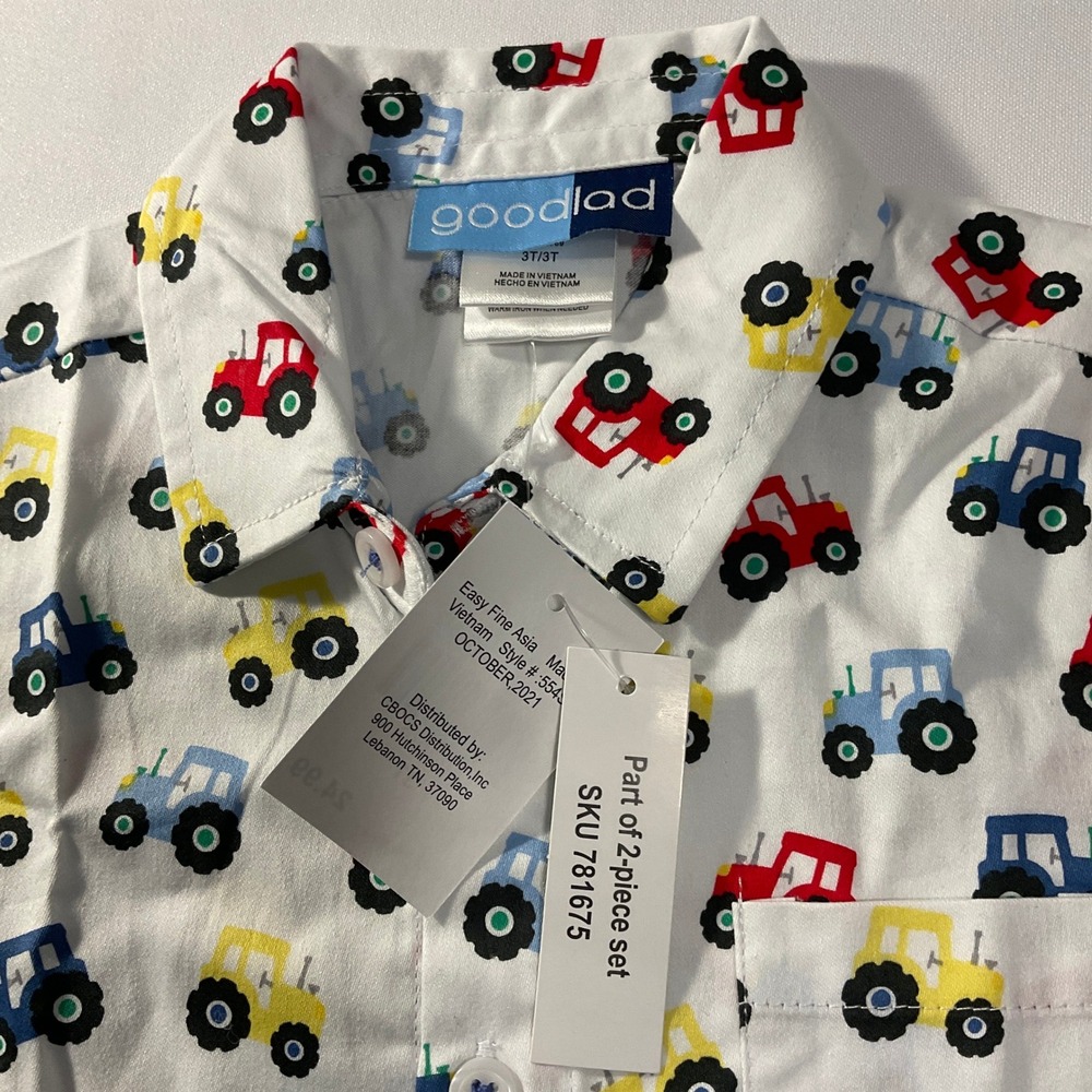 Good Lad Tractor Print Shirt Toddler 3T White NWT Short Sleeve Button Up - Picture 4 of 5
